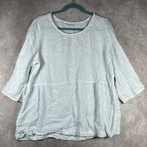 J. Jill‎ Purejill Top Womens Large Blue Linen Blend Babydoll Casual Minimalist